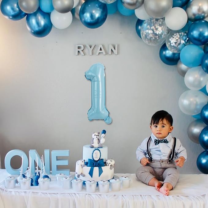 TONIFUL Number Balloon 16Inch 10 Pcs Light Blue 0-9 Birthday Number Ballons | - Image 3