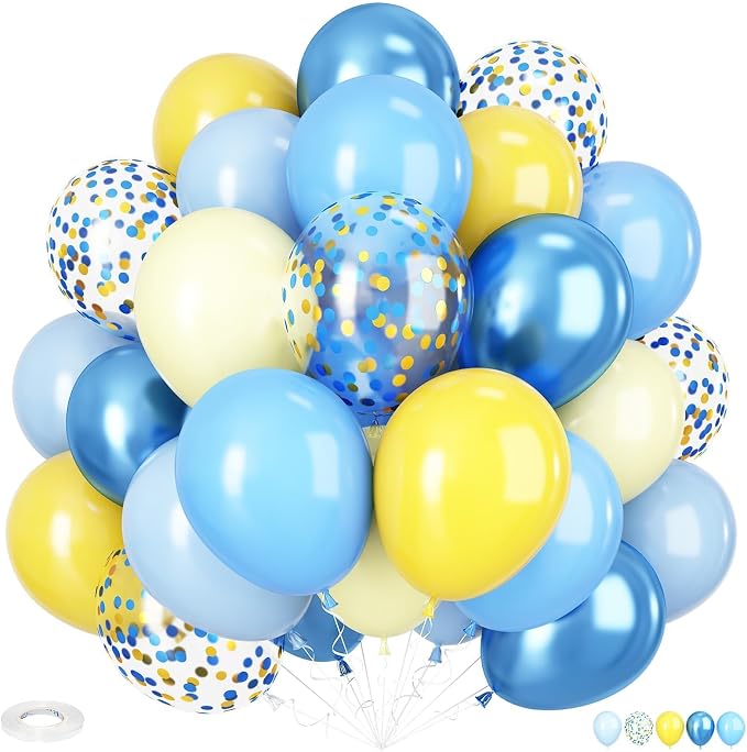 Yellow Blue Balloons, 12 Inch Blue and Yellow Balloons Set Macaron Yellow by Adorely