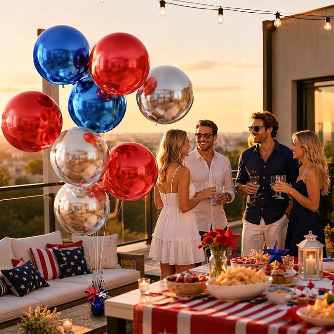 9 Pcs Red Blue Silver Round Foil Balloons Red Royal Navy Blue Metallic Silver - Image 4