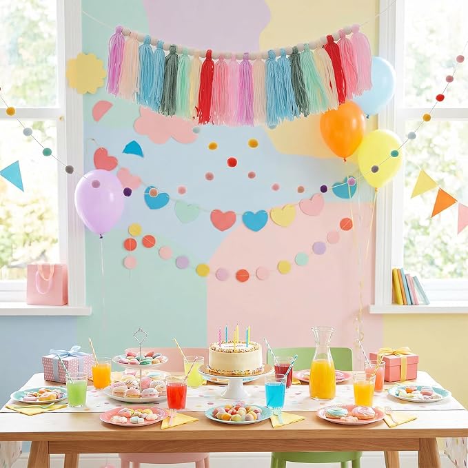Avxdbr 2Pcs Boho Rainbow Tassel Garland Colorful Pom Pom Tassel Banner | 2-in-1 - Image 4