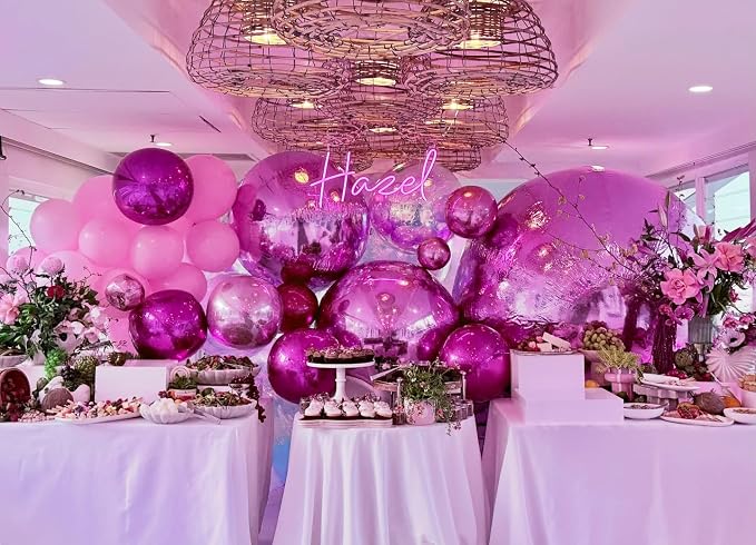 12Pcs Hot Pink and Pink Round Balloons Foil, Big Hot Pink Metallic Balloons - Image 4