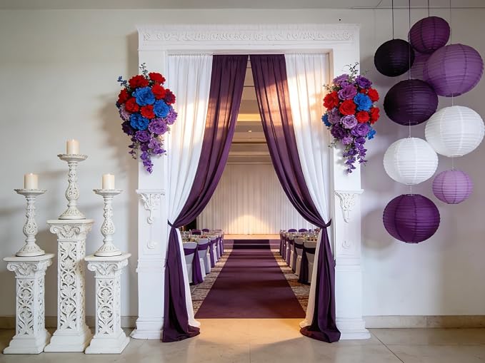 Purple & Cream White Paper Lanterns Set - Image 5