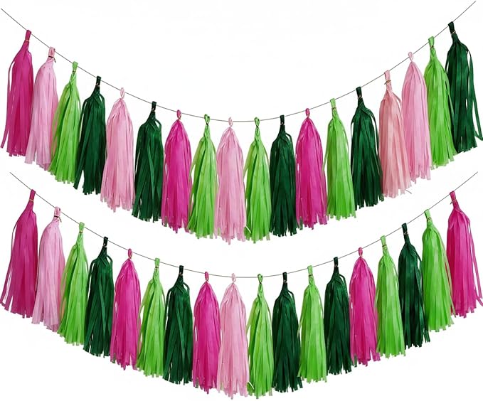 Green and Pink Tassel Garland Banner, 20 Pack Paper Tassels Streamers by SIPRKAICT
