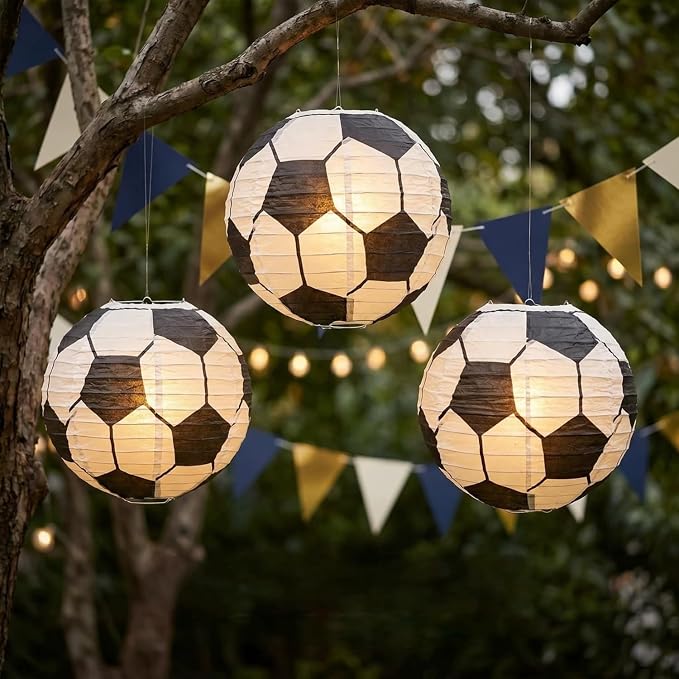 12Pcs 8 Inch Soccer Paper Lanterns Decorative Soccer Ball Hanging Round Paper - Image 3