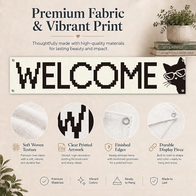 Funny Cat Welcome Banner for Porch Entryway, Pixel Art Wall Hanging Decor for - Image 5