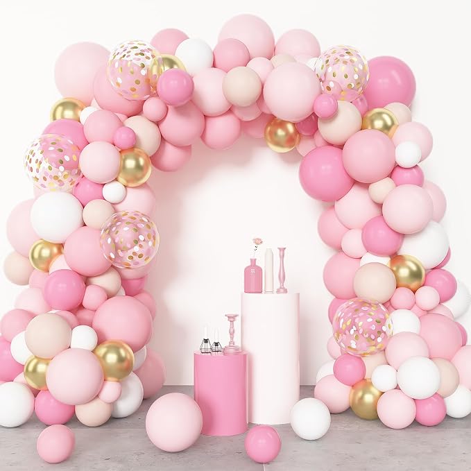 Amandir 144Pcs Pink Balloons Garland Arch Kit | Light Pink Gold White Confetti - Image 4