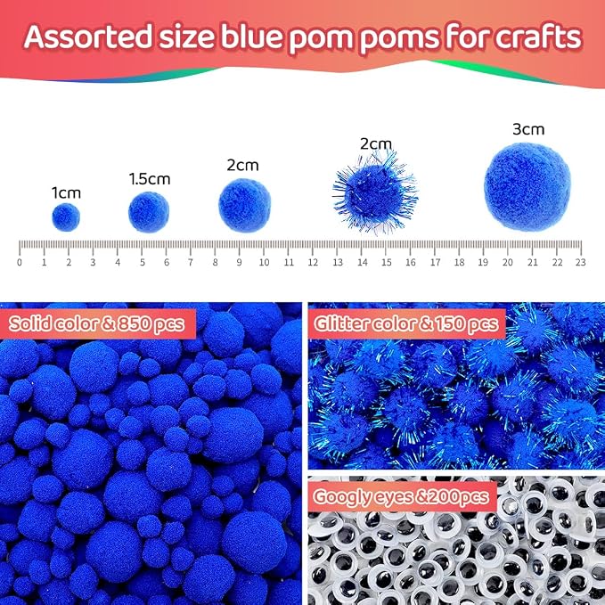 Iooleem Blue Pom Poms, Pom Poms - Image 2