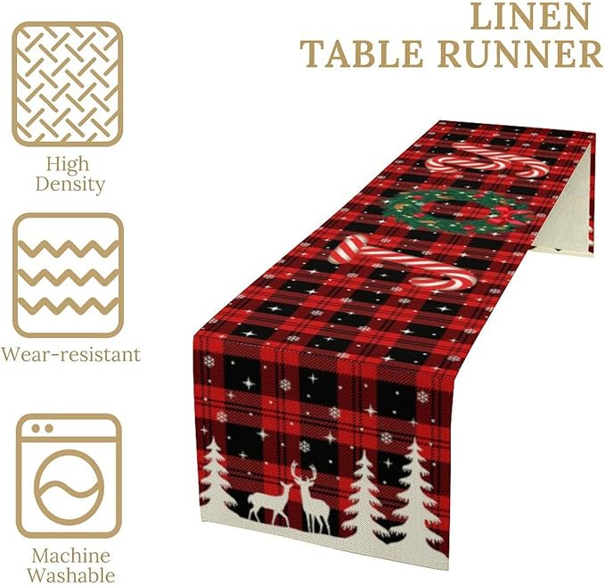 Christmas Table Runner, Red Winter Xmas Holiday Table Cloth Kitchen Dining Table Decoration for Home Party Decor 13x108 Inch