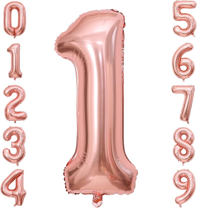 Rose Gold 1 Number Balloons, 40 Inch Big 1 Balloon Numbers Rose Gold 1 Foil by BBPOOL