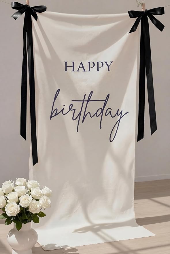 Tingjoo 27 × 78 Inch Happy Birthday Fabric Banner Long Birthday Party by Tingjoo