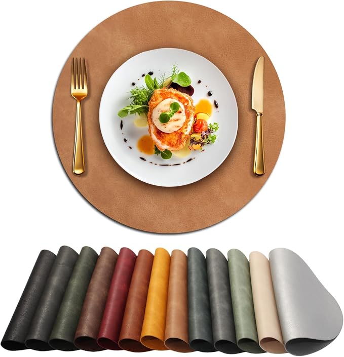 UnivoColors Placemats Round Faux Leather Placemats Set of 8-Waterproof-Wipe by UnivoColors