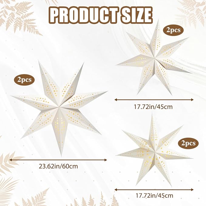 Large Paper Star Lanterns with Lights, 3D Hollow Out Christmas Paper Lanterns - Image 6