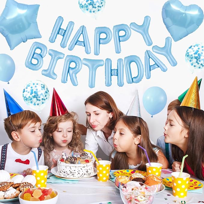 CANREVEL Happy Birthday Banner Decoration + 30pcs Star Balloons, Light Blue | - Image 4