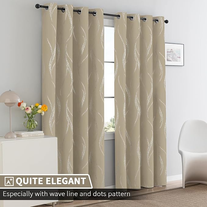 Yakamok Natural Light Blocking Curtains 84 Inches Silver Print 2 Panels | - Image 2
