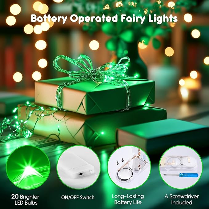 Brightown 12 Pack St. Patrick's Day LED Fairy Lights Battery Operated String - Image 2