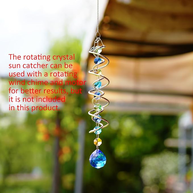 20.5in Sea Blue Crystal Gazing Ball Spiral Wind Spinner Suncatcher | Sea Blue - Image 2