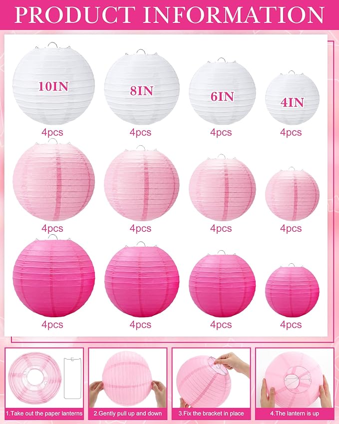 Treela 48 Pcs Paper Lanterns Party Decorations Chinese Lanterns Round Paper - Image 3