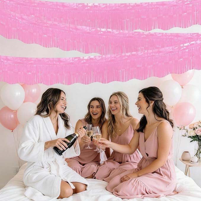 LOLStar Macaron Pink Foil Fringe Tinsel Garland Streamers Banner, 6 Pack | 60Ft - Image 2