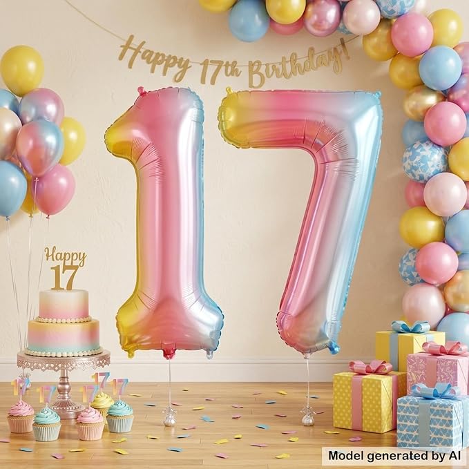 40 Inch Rainbow Foil Number 17 Balloon - Image 3