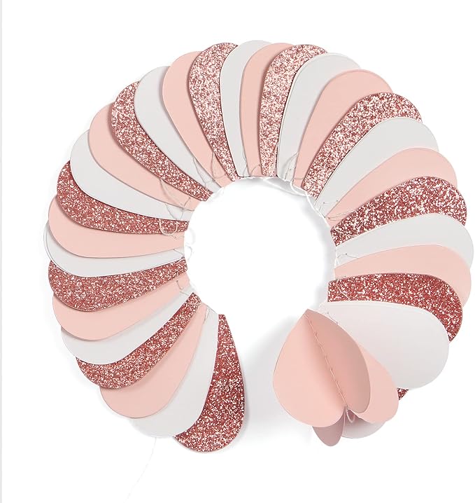 Rose-Gold Pink White Galentines-Decorations Heart Garland - 39Ft 3D Valentines - Image 3
