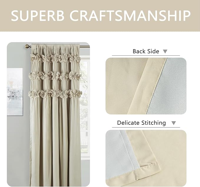 Camel Blackout Curtains 52" W x 96" L x 2 Panels | Handmade Butterfly Flower - Image 7
