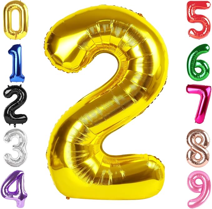 40 Inch Gold Number 2 Balloon Birthday Party Decorations by Hadoife