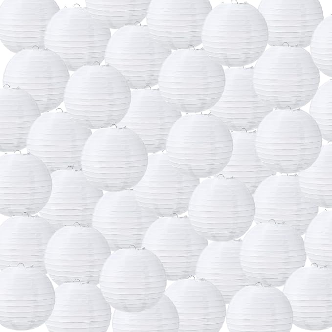 Treela 72 Pack White Chinese Japanese Paper Lanterns Decorative Hanging Round by Treela