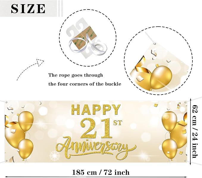 Large Happy 21st Anniversary Banner Twenty-one Themed Garden Backdrop Banner - Image 2