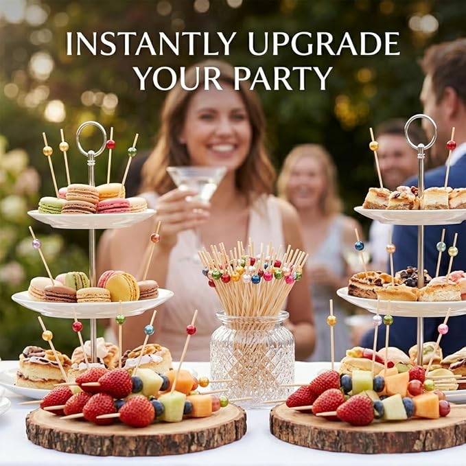 100 Pcs 4.7" Pearl Cocktail Picks, Long Fancy Toothpicks Appetizer Skewers | - Image 3