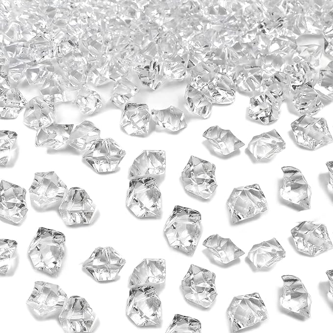 Fake Ice Cubes, 1000 Pcs Acrylic Ice Rocks for Centerpieces, 11 * 14 mm Artificial Ice Table Scatter, Fake Crushed Ice Acrylic Vase Fillers Christmas Decorations
