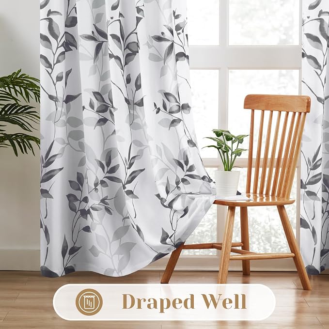HOMEIDEAS Non-See-Through Light Grey and White Privacy Sheer Curtains 52 X 96 - Image 6