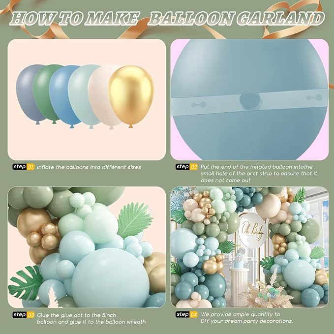 412Pcs Dusty Blue Green Balloon Garland Arch Kit, Haze Fog Blue Ash Mist Sage - Image 3