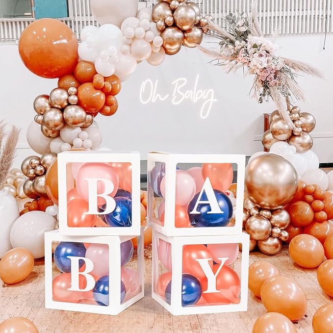 Voircoloria Baby Boxes with Letters and Navy and Rose Balloons, 4 Pack | - Image 3