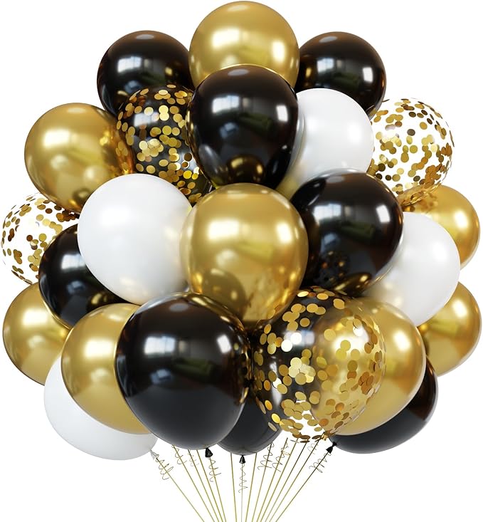 Black and Gold Latex Balloons, Graduation, Anniversary, New Year Party by PATYDECRO