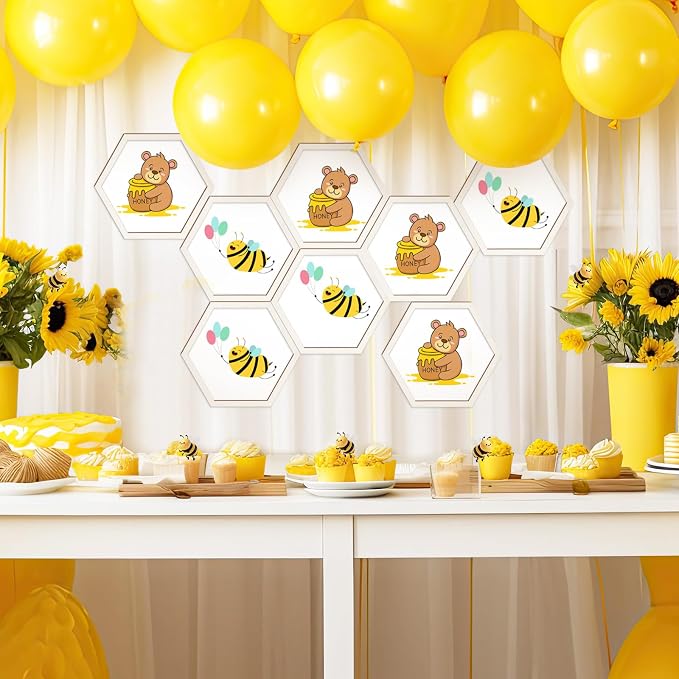 Gerrii 12 Pcs 9.5 Inch Honeycomb Decorations Unfinished Wooden Hexagon Wall - Image 5