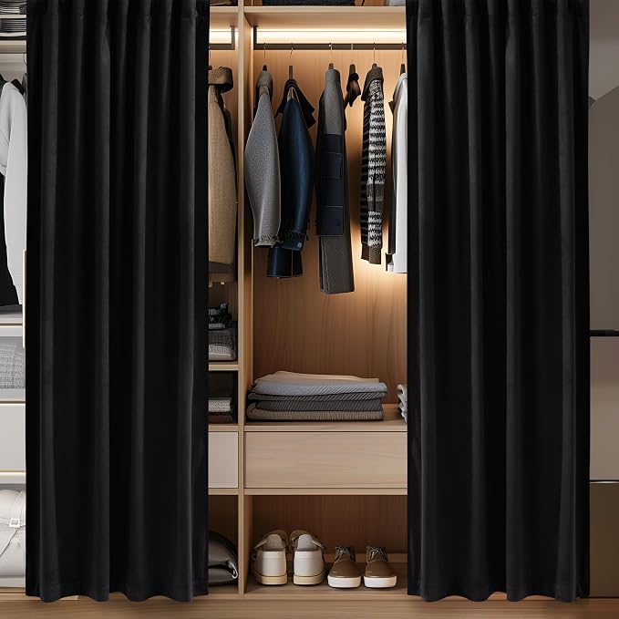 Black Velvet Curtain for Sliding Door Covering Back Tab Blackout Thermal - Image 5