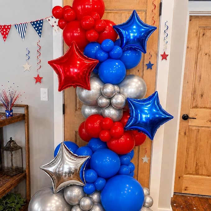 Blue Red Star Balloons, 18 Inch 12Pcs Navy Blue Red and Metallic Silver Stars - Image 6