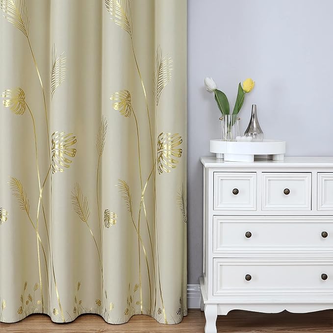 Window Curtains 96 Inch Extra Long Blackout Curtains Palm Tree and Wheat - Image 2