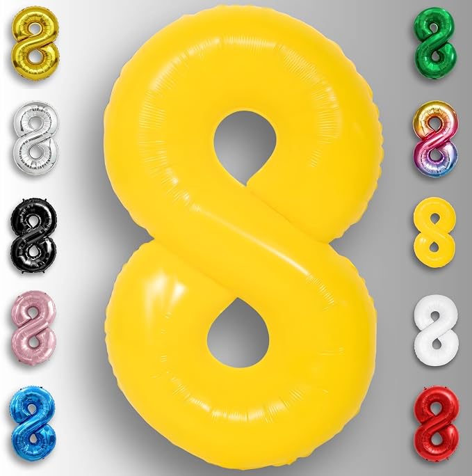 Yellow Number Balloon 8 Mylar Foil Macaron Balloons 40 inch - Image 6