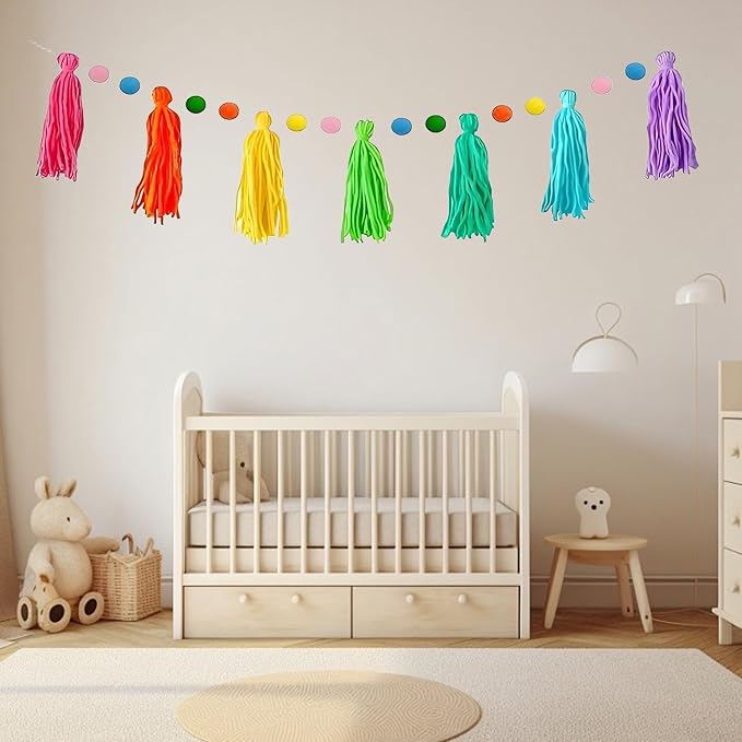 3Pcs Boho Tassel Garland 130cm/51in Long 12 Balls | Rainbow Felt Ball & Pom Pom - Image 9