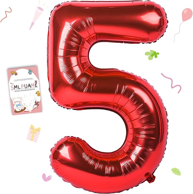 40 inch Number Balloon 0-9 Red Large Number 5 Balloons, Digital Balloons by Smlpuame