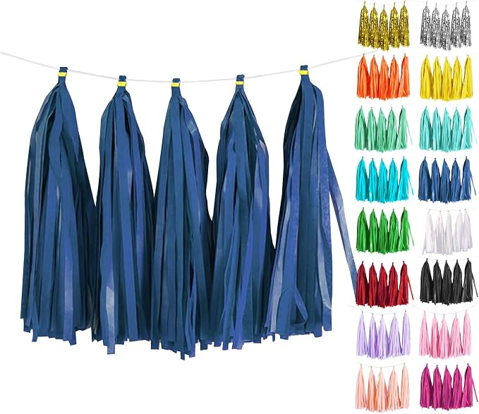 Dark Blue Tassel Garland 20 Pcs, Tissue Paper Tassels Garland Banner by ODDODDY