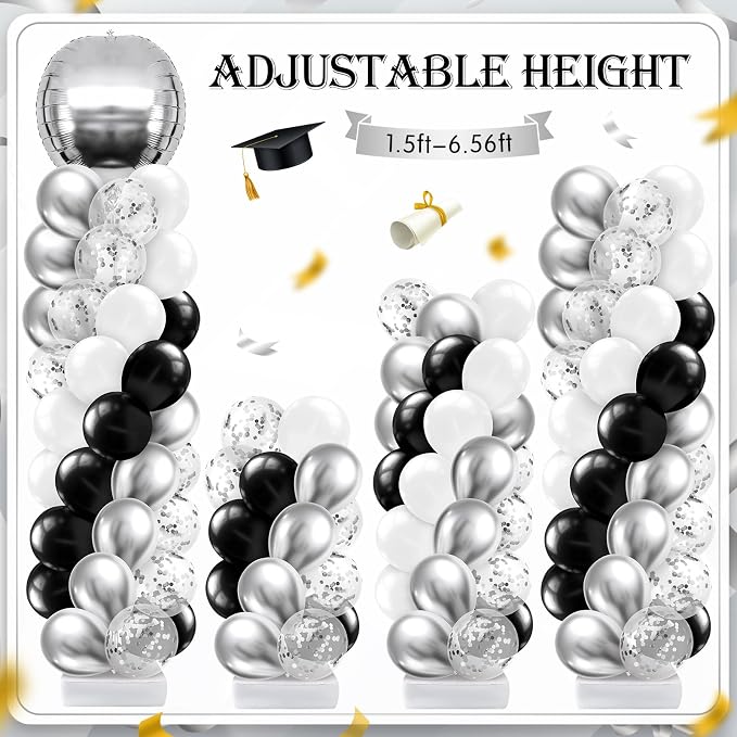 2 Sets Black Silver White Balloon Column Stand Kit, Adjustable Floor Tower - Image 4