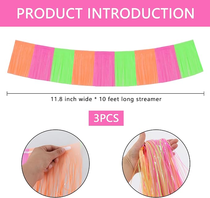 BEISHIDA Fluorescent Fringe Garland Banner 30ft Wall Tinsel Foil Streamers | - Image 2