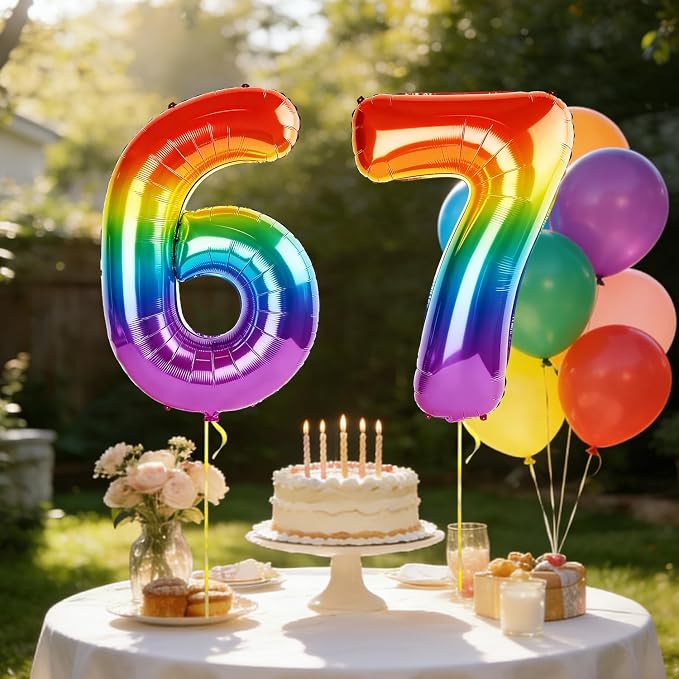 40 Inch Number 67 Balloons for 67th Birthday Party Decorations, 0-100 Rainbow - Image 3