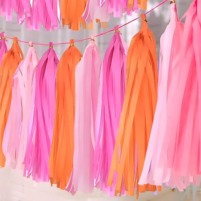 Pink Orange Tissue Paper Tassels 30pcs Hot Pink Orange Pink Streamers by Unknown