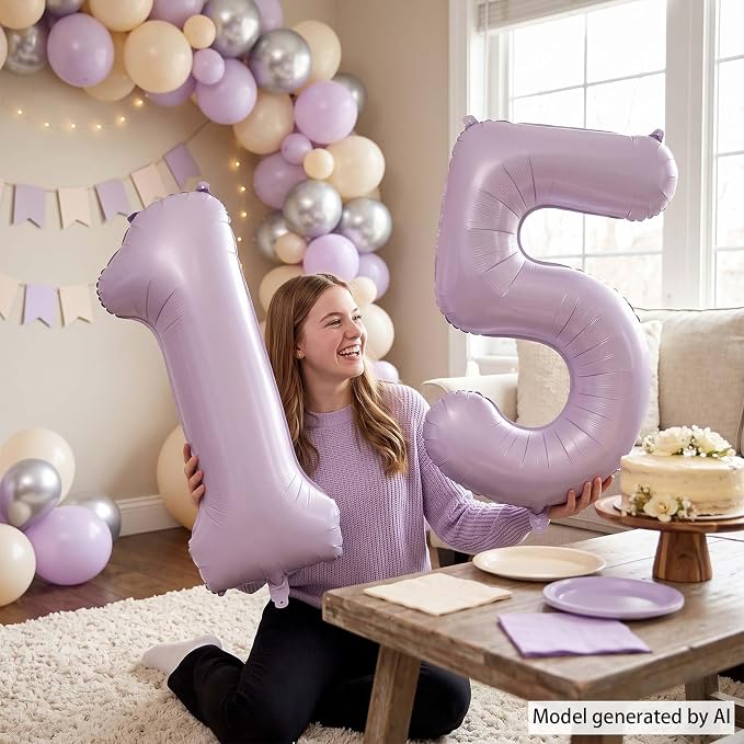 Cream Purple Number 15 Balloon 40 Inch, Foil Numeral - Image 2