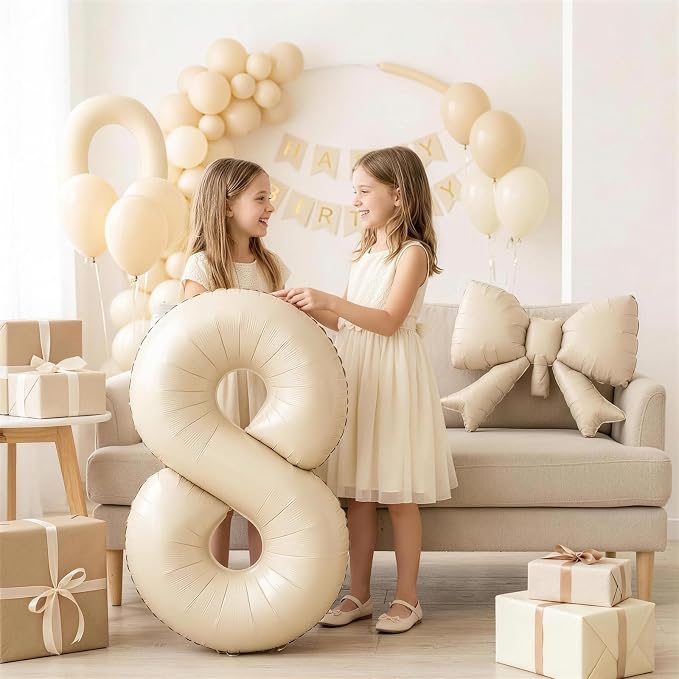 Cream 6 Balloons with Bow Balloons, 40 Inch Giant Self Inflating Beige Foil - Image 3