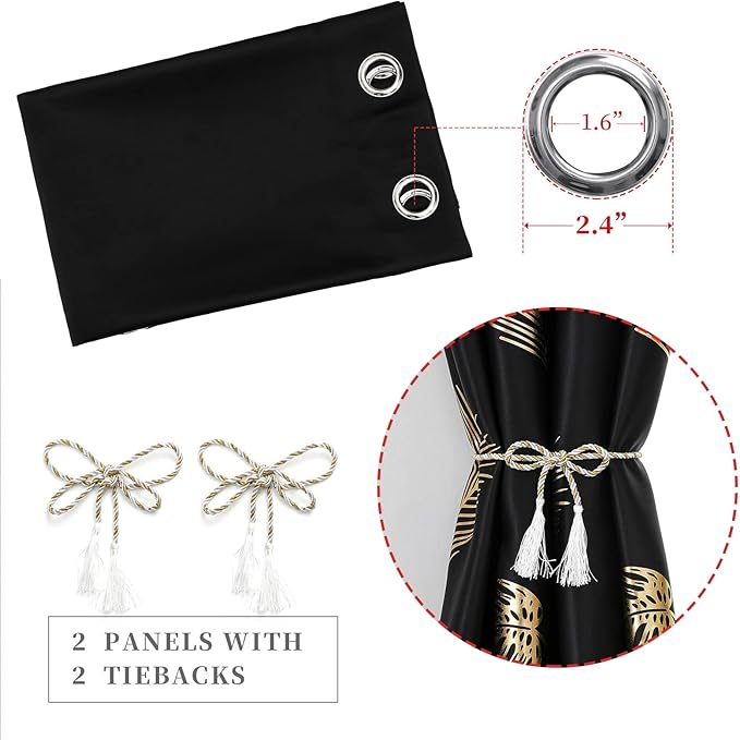 Gold and Black Blackout Curtains 2 Panels Set Thermal Insulated Window Curtains - Image 5