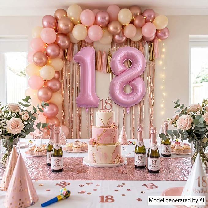 Pearlescent Pink Number 18 Balloon 40 Inch, Shiny Foil - Image 3